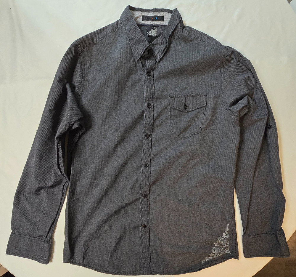 Billabong Men's Large black/stripe long sleeve button up shirt recycler series